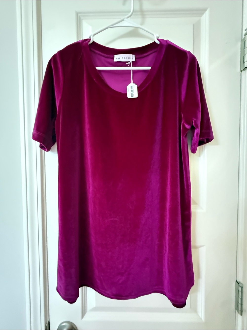Chris & Carol Fuchsia Velvet Short Sleeve Top NWT Size Large